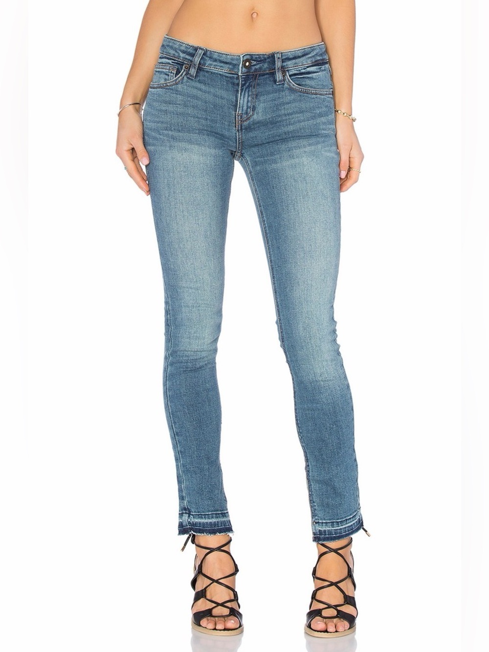 Free People OB504357 Kentucky Blue Slit Raw-Hem Stretch Skinny Jeans Sz 25